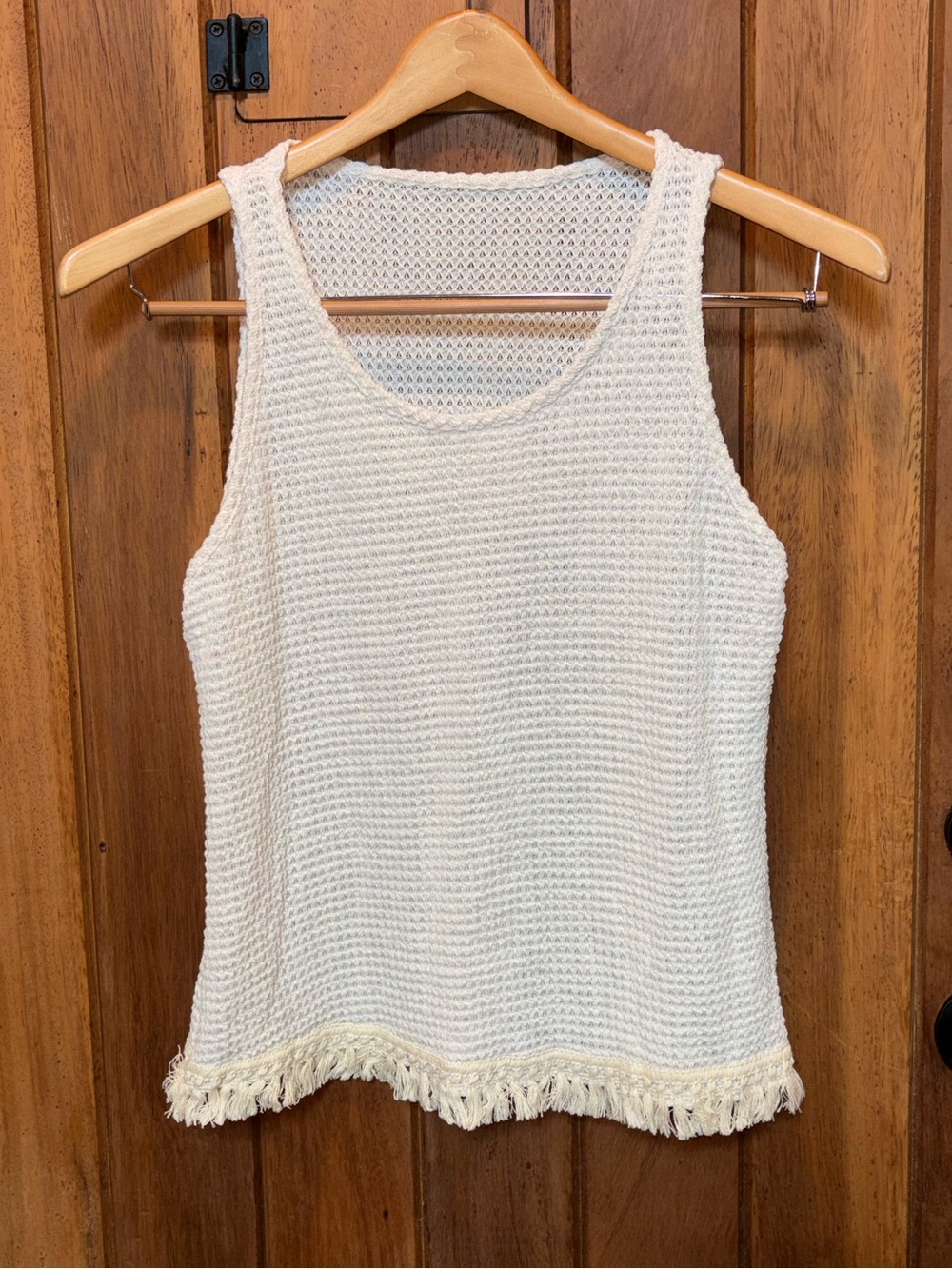 Cream Knit Sweater Fringe Hem Tank Top
